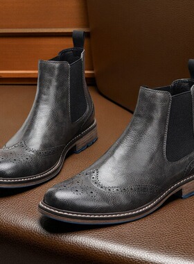 Men Chelsea Mid-Cap Brogue Boots 休闲鞋布洛克复古男士切尔西