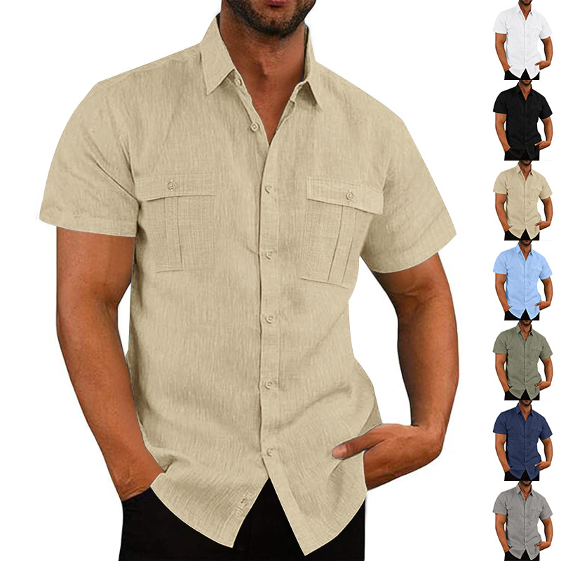 2025 Men's Summer Linen Shirt Short Sleeve Casual T-Shirt