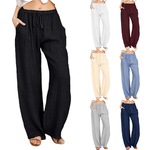 Plus Size Women's Linen Pants Wide Leg Palazzo Trousers 女裤