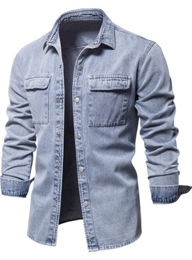 100% Cotton Denim Shirts Men Casual Spring Long Sleeve Shirt