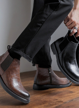 Winter Men Leather Chelsea Boots Slip-on Dress Formal Shoes