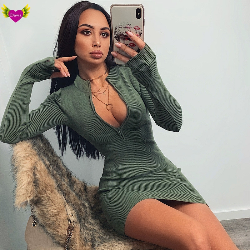 Women Winter Bodycon Party Dress 2020 V-neck Mini Vestido裙