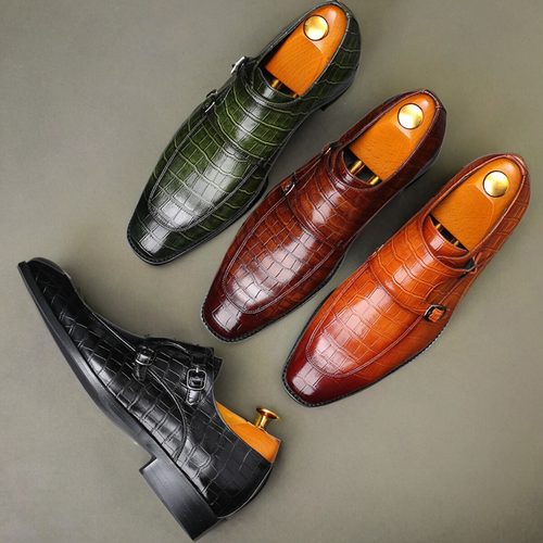 商务尖头皮鞋鳄鱼纹皮男士休闲鞋
