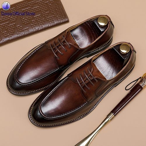 Men's Leather Shoes 夏季手工真皮复古英伦皮鞋一脚蹬休闲单鞋