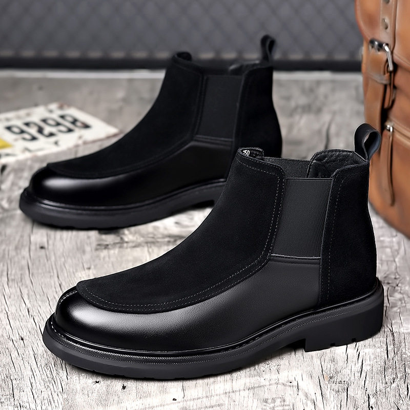 Casual Leather Chelsea Shoes Mid-top Men Trendy Martin Boots,流行男鞋,马丁靴,淘宝优惠券,粉丝福利购,淘宝优惠卷