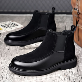 Casual Leather Chelsea Shoes Mid-top Men Trendy Martin Boots