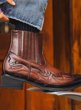 男女尖头高跟西部牛仔靴 Western Cowboy Boots Men Women Shoes