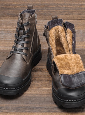 Winter Leather Men Martin Boots 真皮男士休闲马丁靴加绒工装靴