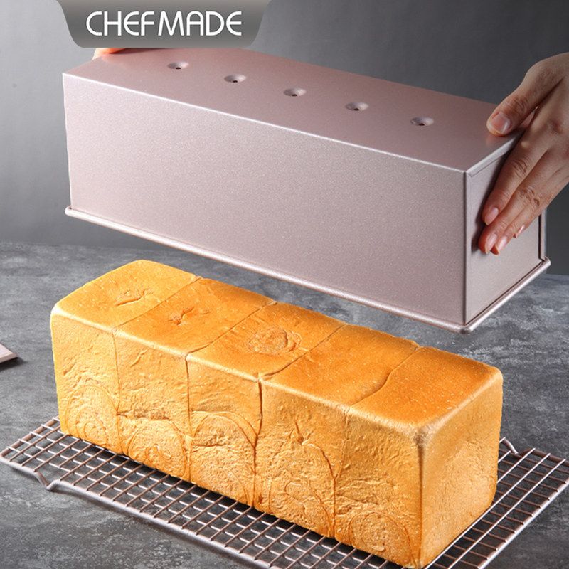 学厨 金色低糖吐司模具带盖不粘土司盒长方形烘焙商用蛋糕模具