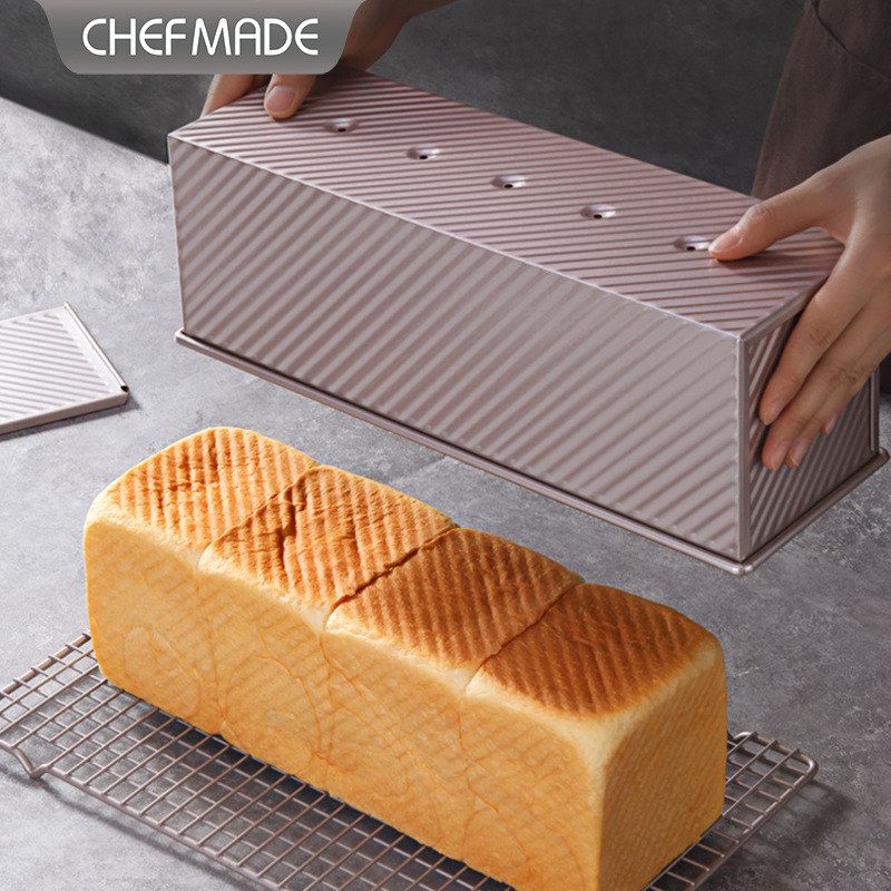 学厨1200G商用吐司模具金色不粘波纹吐司盒不沾碱水面包烘焙模具