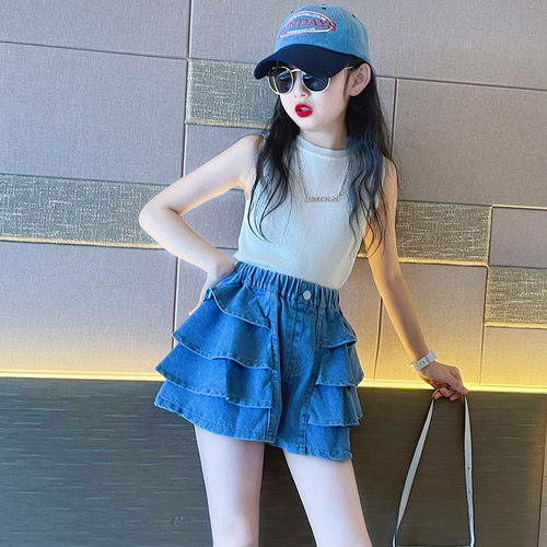 女童夏季牛仔短裤套装