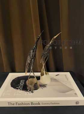 样板间牛骨仙鹤摆件复古风