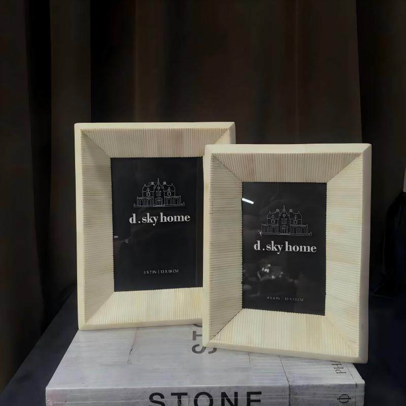 中古风复古风印度进口牛骨创意相框摆件样板间高端少众相框装饰品