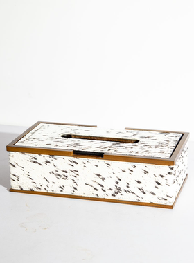 现代轻奢简约意式极简皮革马毛歌塔菲纸巾盒样板间餐厅酒店装饰品