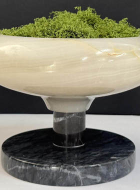 中古风天然奢石创意几何花器装饰品样板间客厅简约玉石花瓶摆设