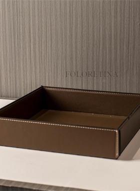 现代轻奢简约皮革几何小托盘样板间入户玄关钥匙收纳盒装饰品摆件