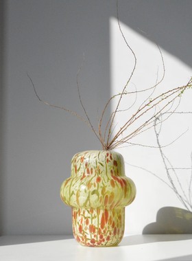 中古风手工艺术玻璃几何创意花器复古样板间客厅疏璃花瓶装饰品