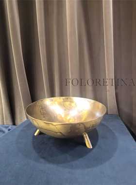 黄铜创意果盘三脚果盘摆件中古风