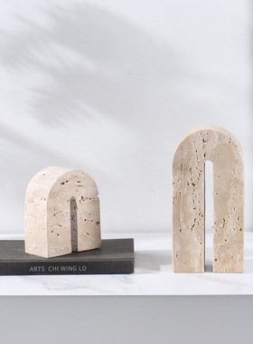 现代简约新中式天然黄洞石几何拱门创意摆件样板间书房柜子装饰品