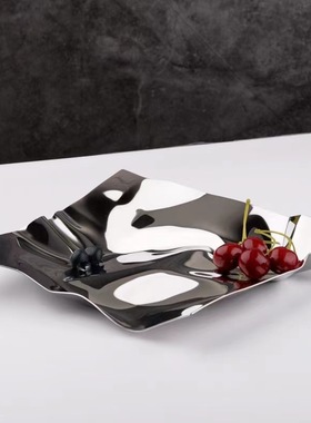 现代轻奢简约不规则不锈钢装饰果盘样板间茶几餐桌不锈钢水果盘收