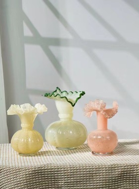 中古风艺术玻璃花瓣异形花器复古风样板间电视柜疏离花瓶装饰品