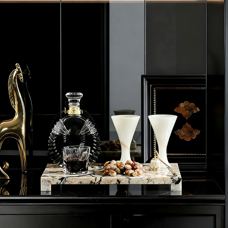 中古风天然高端潘多拉石材创意托盘样板间酒店少众石材收纳盘摆设