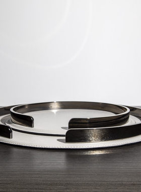 不锈钢皮革现代轻奢客厅圆形托盘