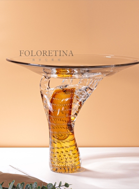 现代轻奢简约手工艺术玻璃果盘样板间客厅桌面琉璃花器花瓶装饰品