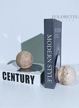 现代轻奢简约天然黄洞石不锈钢烛台样板间书房书档艺术摆件装饰品