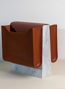 现代简约大理石皮革高级书报架杂志架样板会所高端首饰盒奢石托盘