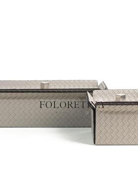 现代轻奢不锈钢皮革方形几何收纳盒样板间茶几简约创意首饰盒摆件