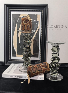 现代轻奢简约艺术玻璃烛台创意摆件样板间客厅手工疏离烛台装饰品