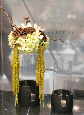 侘寂风样板间餐厅实木花器摆件新中式复古碳化木花瓶创意装饰摆设