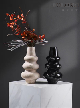 现代轻奢简约天然大理石异形创意花器摆件样板间茶几台面天然花瓶