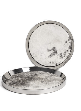 现代轻奢简约不锈钢天然马毛托盘样板间大理石天然云石收纳盘摆件