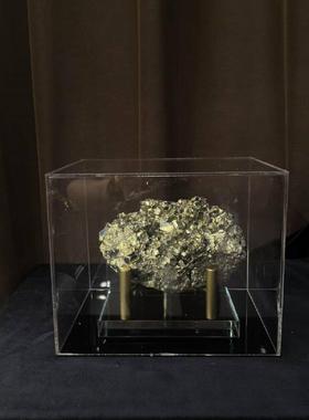 中古风新中式天然玛瑙装饰品摆件样板间高端黄铜矿石组合创意摆设