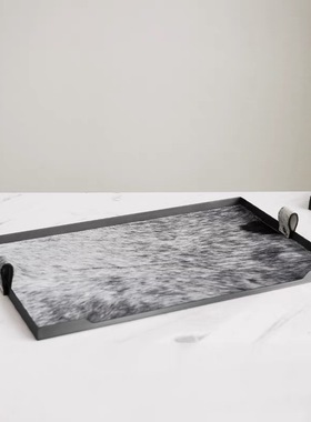 现代轻奢几何金属马毛托盘创意样板间摆件置物收纳桌面茶几装饰品