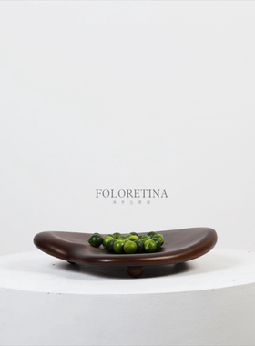 中古风实木异形托盘摆件复古样板间木头收纳盘五金果盘装饰摆设