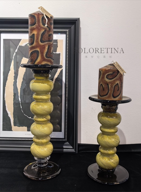 中古风侘寂风艺术玻璃烛台创意摆件样板间客厅手工疏离蜡烛装饰品