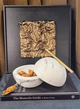现代轻奢简约香雪梅大理石储物罐装饰摆设样板间床头柜桌面储物盒