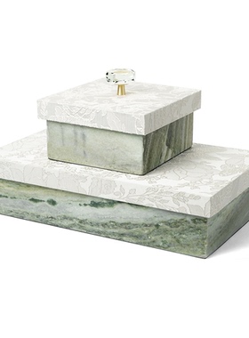 中古风复古风天然大理石几何创意首饰盒摆件样板间酒店收纳盒摆设