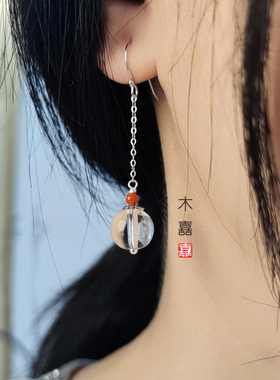 白水晶苹果珠银耳坠新中式古风