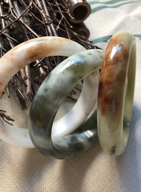 花料镯子蓝色水草天然岫玉