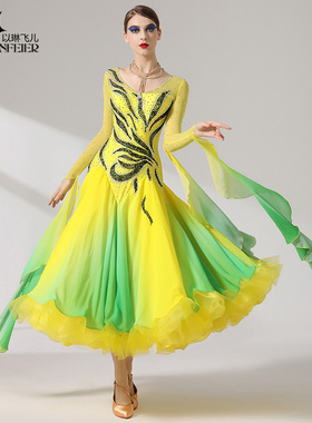 高维时髦！国标摩登舞蹈服装S7055大摆连衣裙交谊舞比赛表演出服