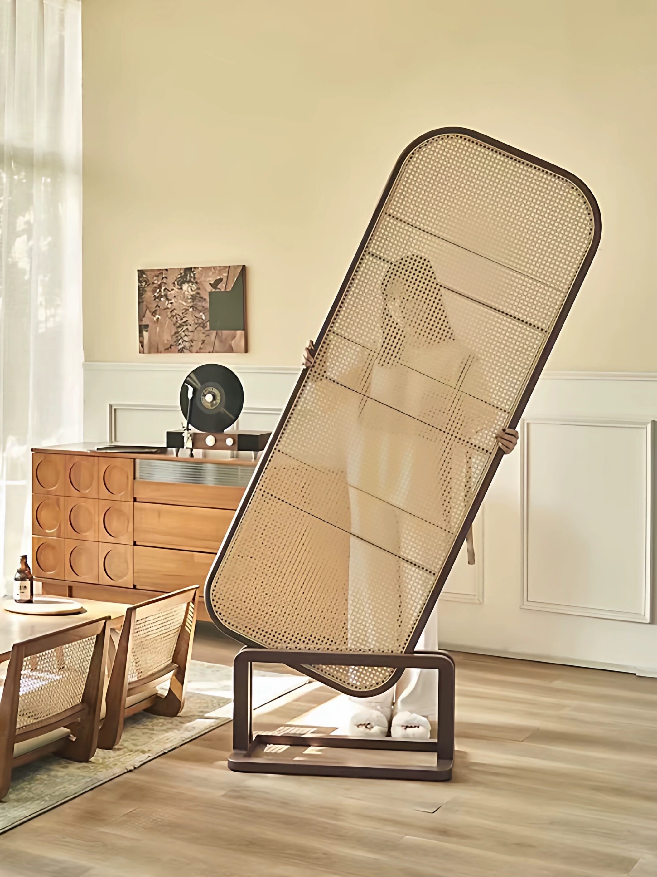 中式复古置物书架隔断屏风沙发客厅入户遮挡正对门玄关可移动藤编