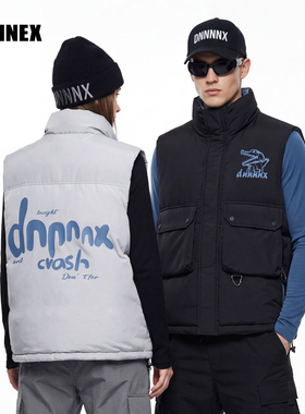 DNNNNX潮牌街头卡通鳄鱼图案字母印花工装口袋休闲羽绒马甲