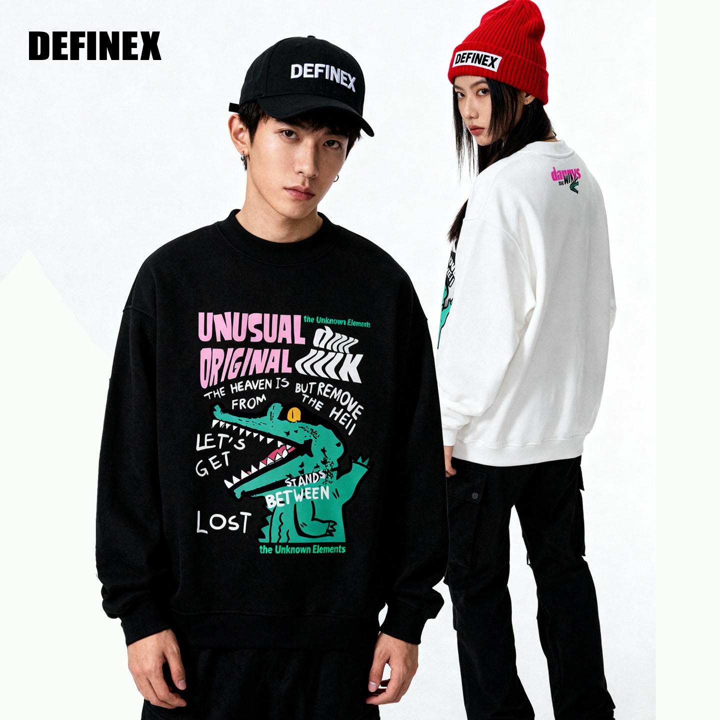 DNNNNX25秋冬潮牌涂鸦卡通鳄鱼图案男女同款加绒圆领套头卫衣,男装,卫衣,淘宝优惠券,粉丝福利购,淘宝优惠卷