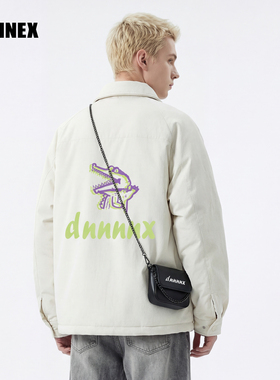 DNNNNX25秋冬潮流卡通鳄鱼图案日系复古工装轻薄翻领羽绒服男女款