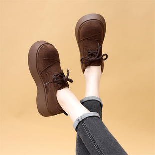 显脚小 秋冬软底轻便百搭系带休闲单鞋 小个子厚底勃肯鞋 女2025新款