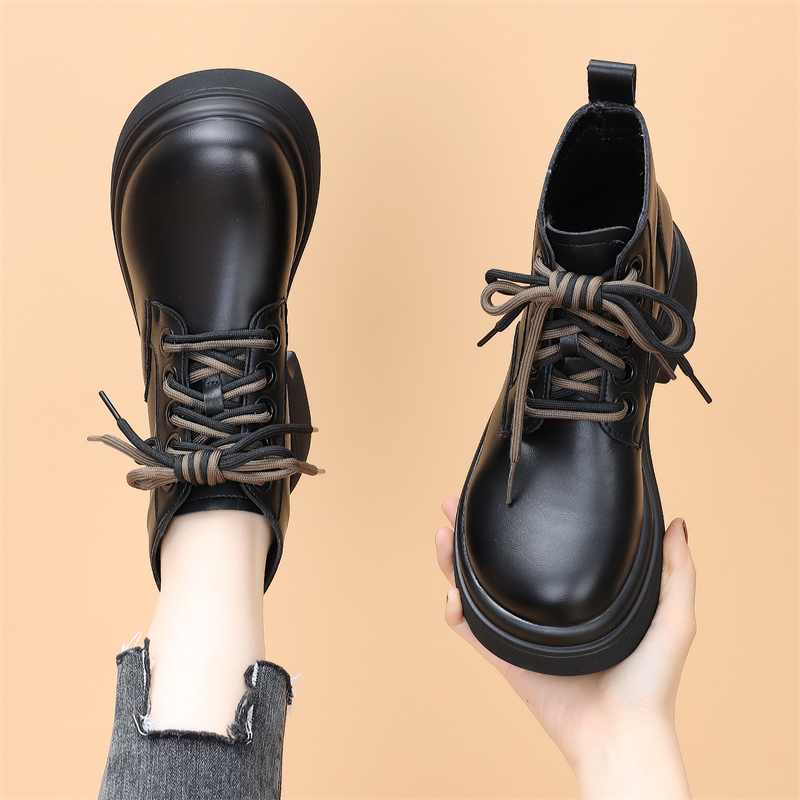 马丁靴加绒聚氨酯松糕厚底短靴女